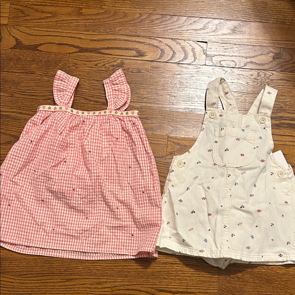 Zara Pink Gingham Dress and Cream Overalls Set